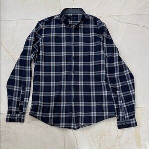 Zara Navy and White Checkered Shirt, Relaxed Fit. Sz L